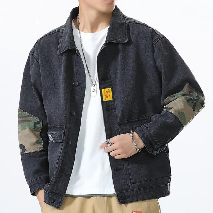 Chaqueta militar de mezclilla oscura