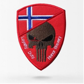Parche bordado de calavera con bandera de Noruega