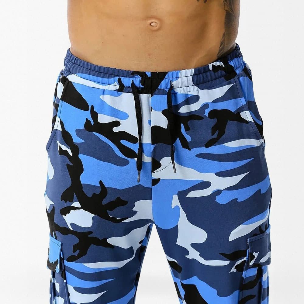 Pantalones jogger camuflaje azul estilo urbano - Imagen 3