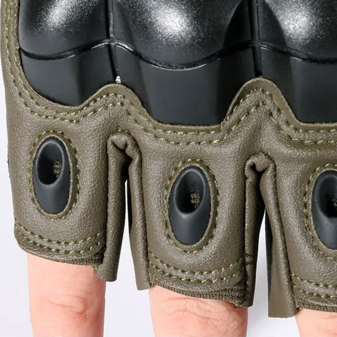 Guantes tácticos de cuero sin dedos - Imagen 2