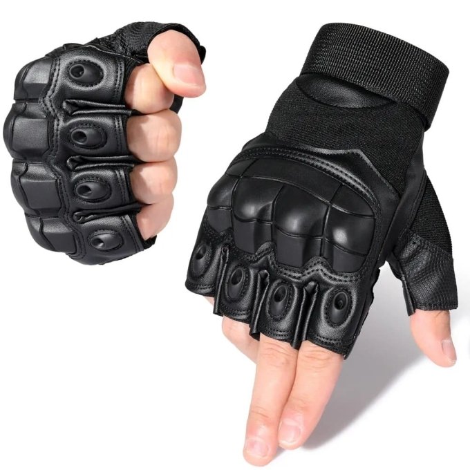 Guantes tácticos de cuero sin dedos - Imagen 5