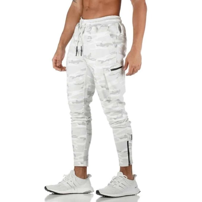 Joggers tácticos camuflaje blanco con cremallera - Imagen 2