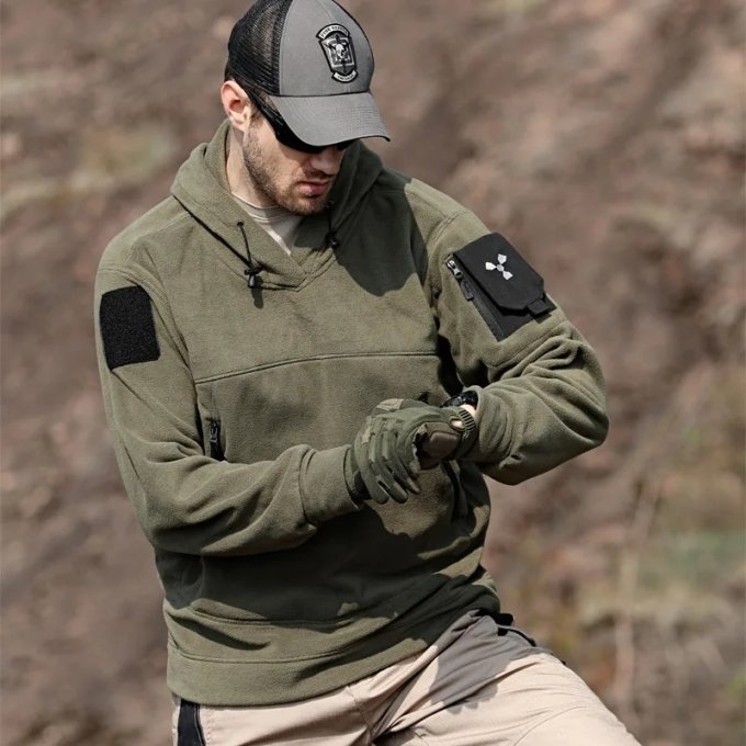 Sudadera táctica de forro polar con capucha y bolsillos - Imagen 2