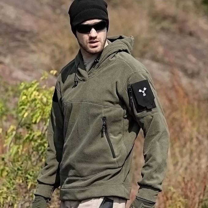Sudadera táctica de forro polar con capucha y bolsillos - Imagen 3