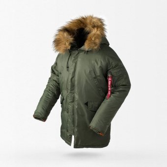 Parka militar con capucha de piel