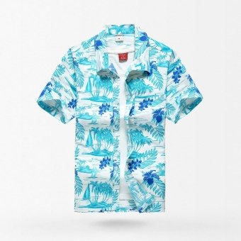 Camisa hawaiana azul estampado isla