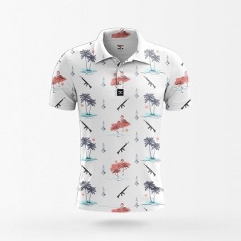 Camisa hawaiana con estampado M4 y palmeras