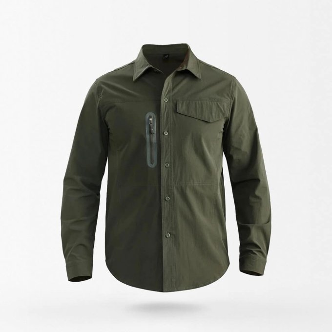 Camisa militar abotonada con bolsillo con cremallera - Imagen 2