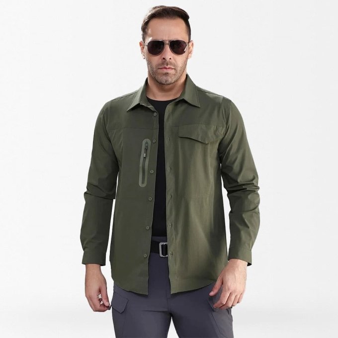 Camisa militar abotonada con bolsillo con cremallera - Imagen 3