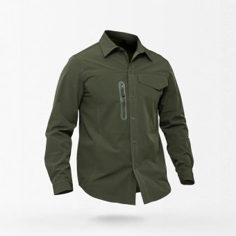 Camisa militar abotonada con bolsillo con cremallera