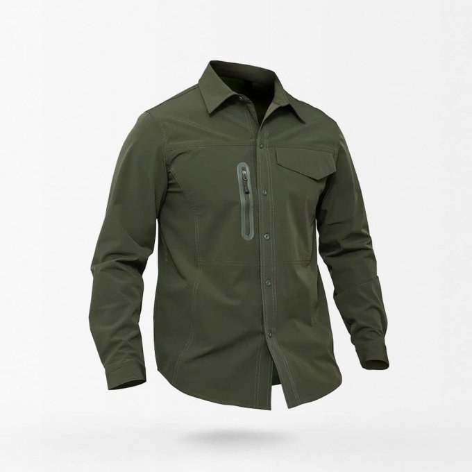 Camisa militar abotonada con bolsillo con cremallera
