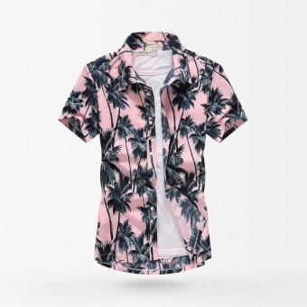 Camisa hawaiana rosa con estampado de palmeras