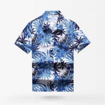 Camisa hawaiana blanca con hojas azules