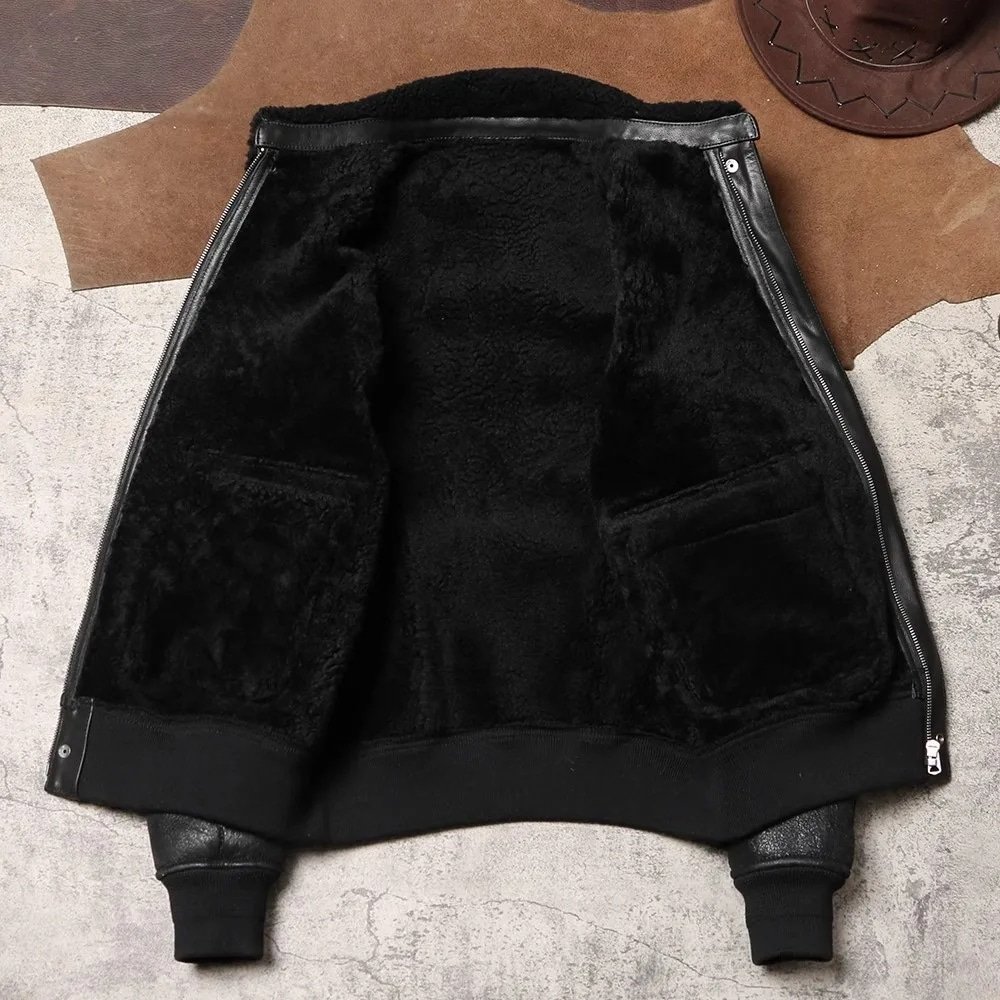 Cazadora bomber de cuero A2 negra - Imagen 2