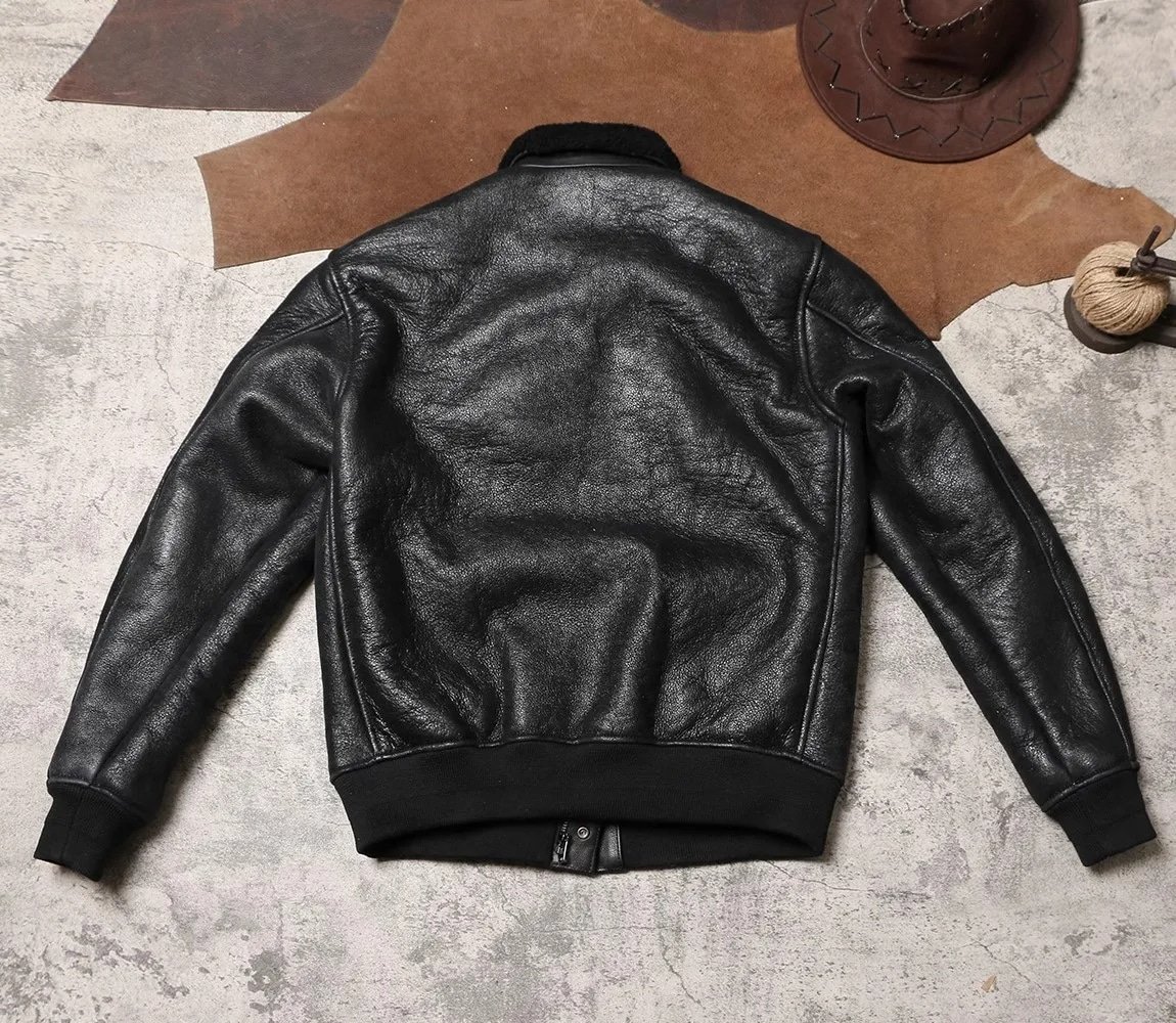 Cazadora bomber de cuero A2 negra - Imagen 4
