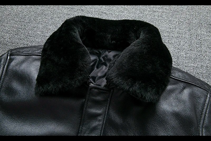 Black B-3 Leather-Bomber Jacket with Fur Collar