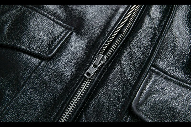 Black B-3 Leather-Bomber Jacket with Fur Collar