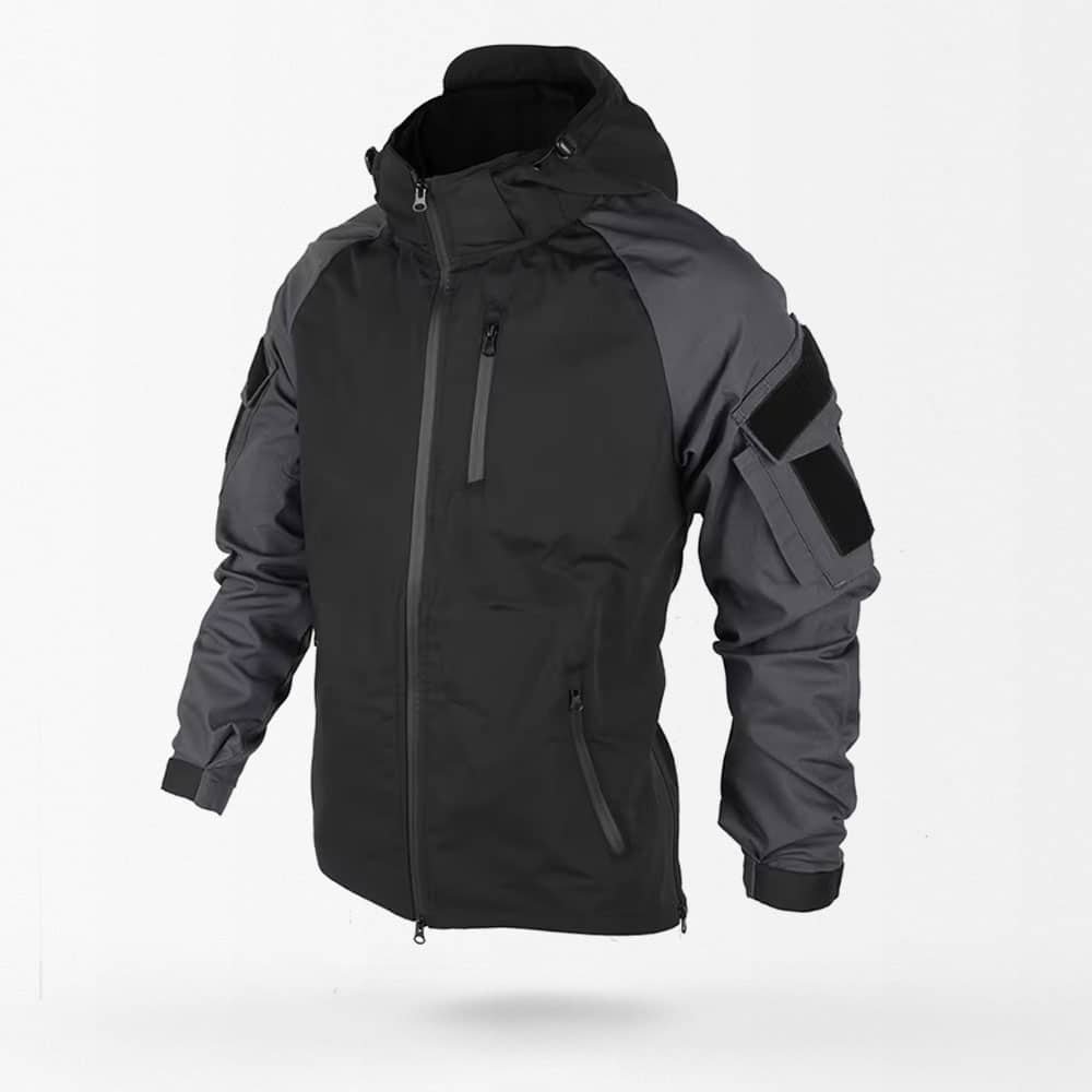 Chaqueta cortavientos táctica MCT negra y gris