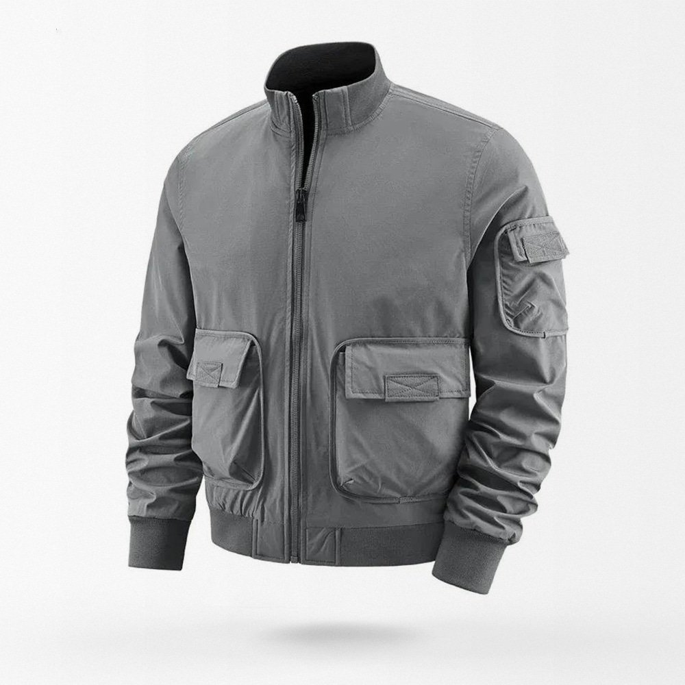 Chaqueta bomber táctica con bolsillos cargo y cuello