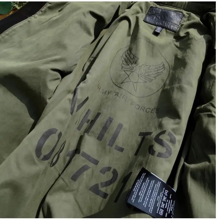 Chaqueta de vuelo tipo A2 de cuero con forro verde oliva - Imagen 9