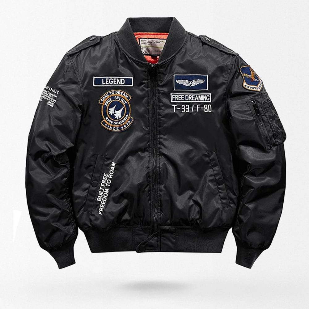 Chaqueta de vuelo MA-1 negra con parches