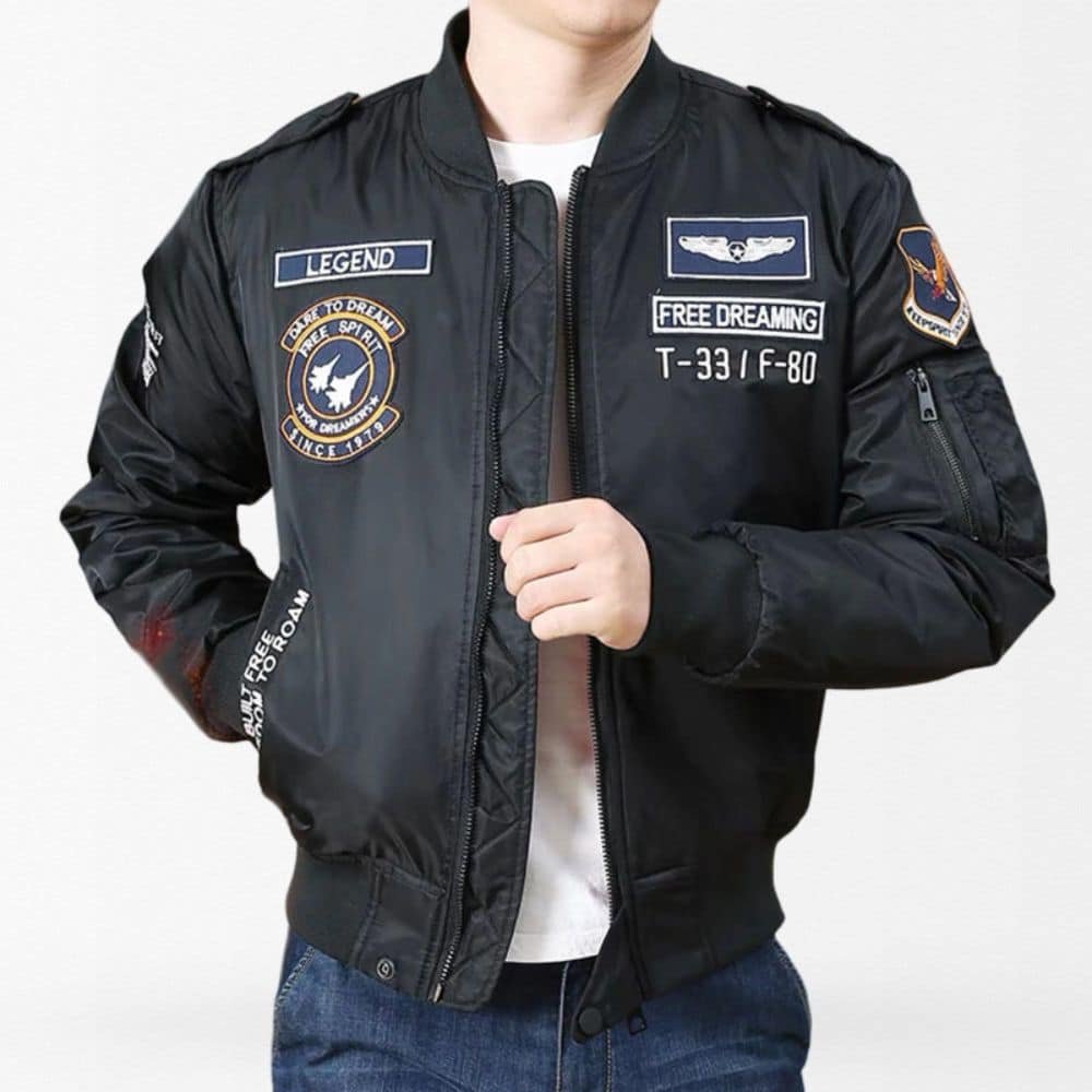 Chaqueta de vuelo MA-1 negra con parches - Imagen 2
