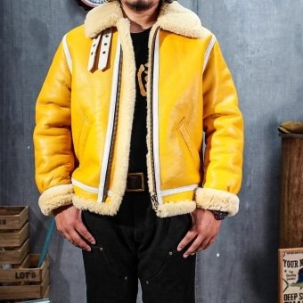Chaqueta bomber B3 de cuero amarillo