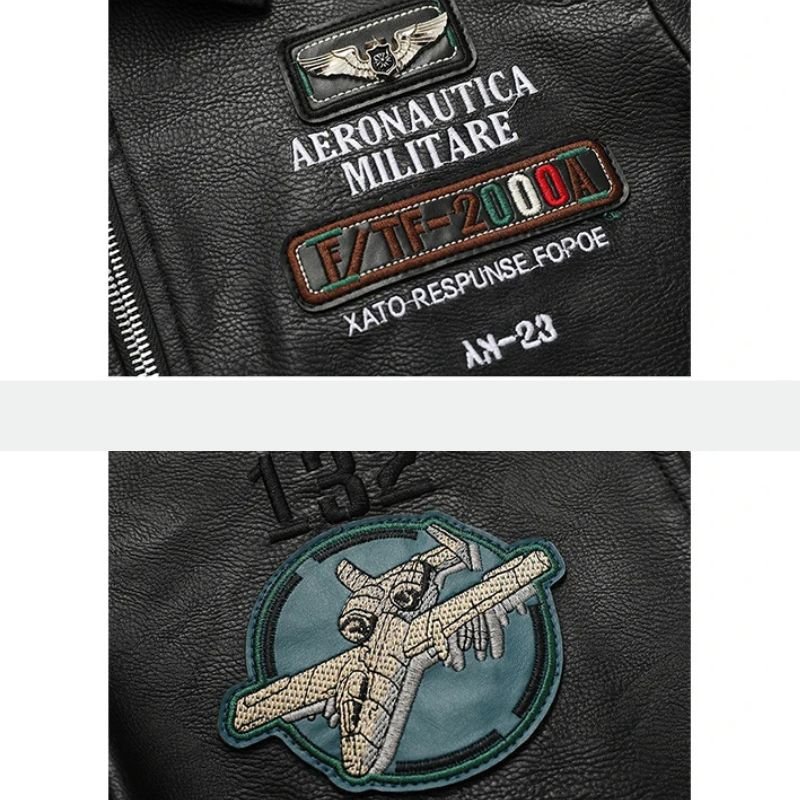 Chaqueta aviador de cuero con bordados indios - Imagen 4