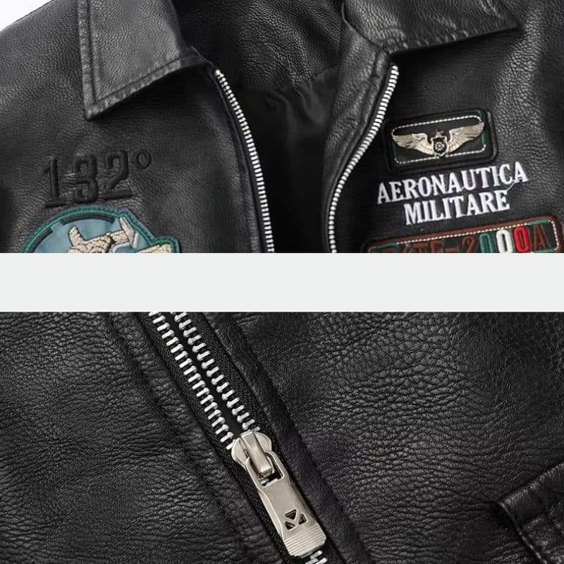 Chaqueta aviador de cuero con bordados indios - Imagen 5