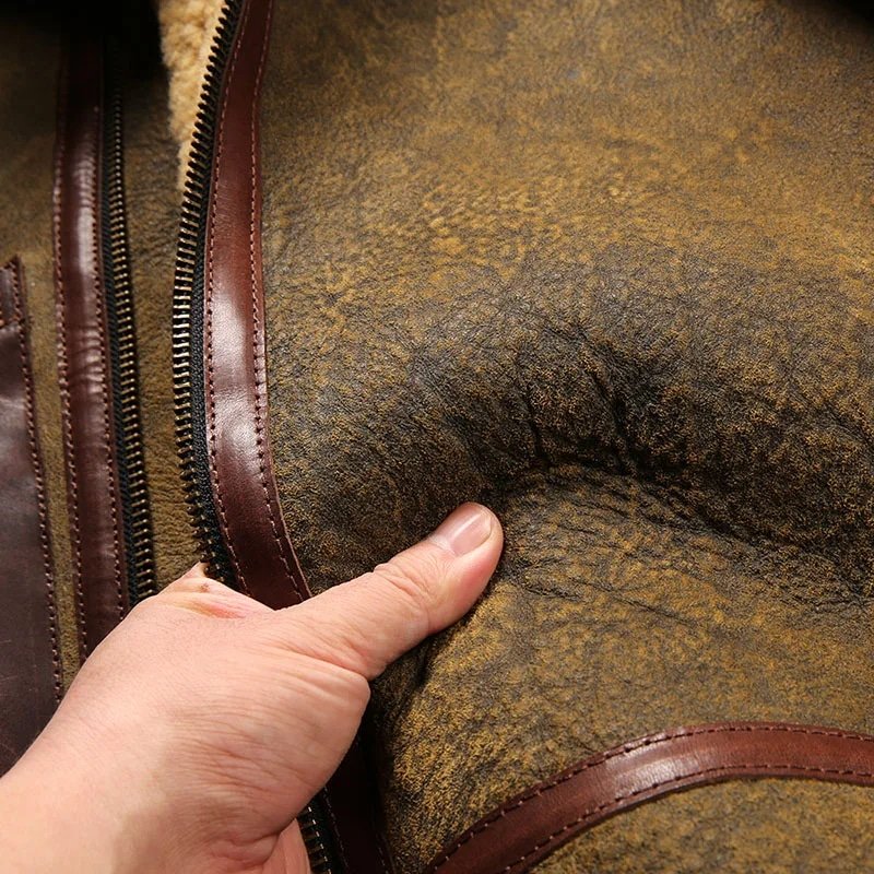 Chaqueta bomber militar B3 de cuero con forro de piel para hombre - Imagen 10
