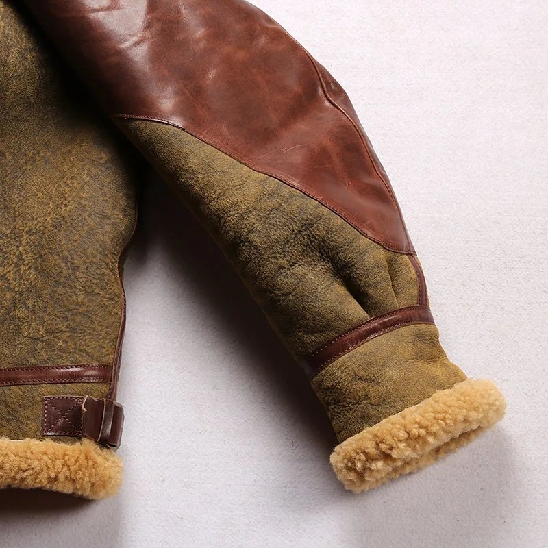 Chaqueta bomber militar B3 de cuero con forro de piel para hombre - Imagen 12