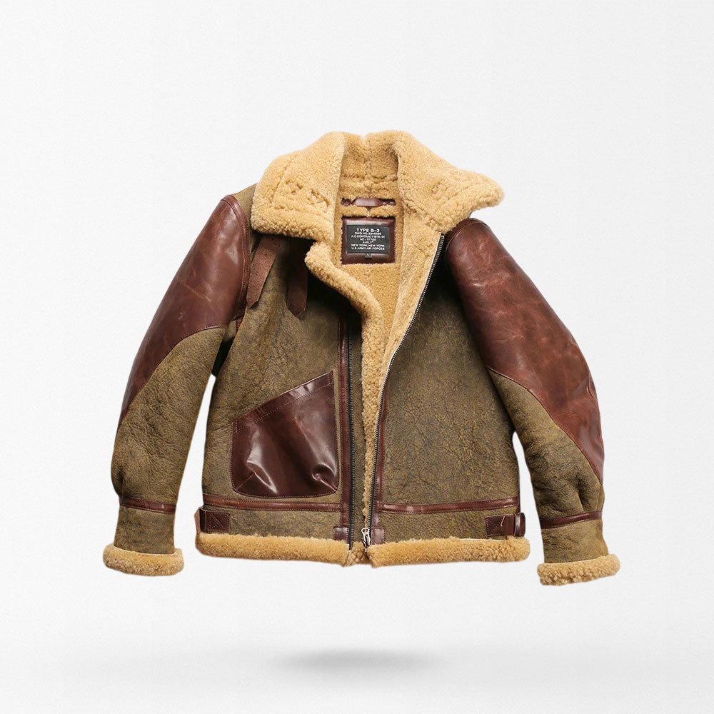 Chaqueta bomber militar B3 de cuero con forro de piel para hombre