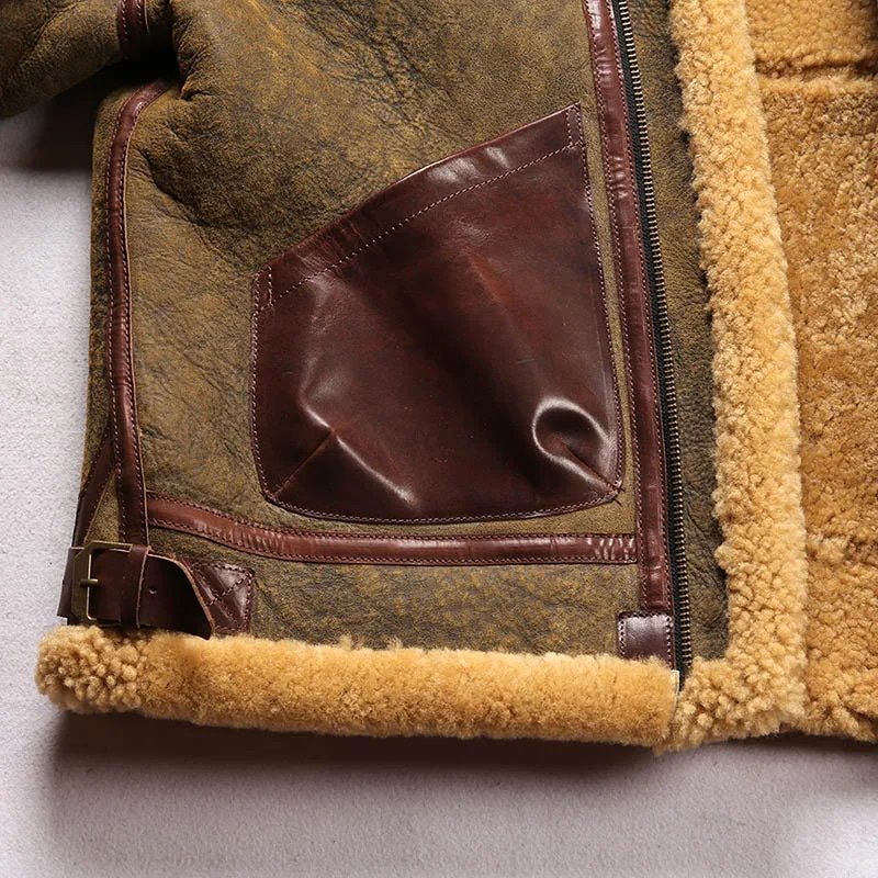 Chaqueta bomber militar B3 de cuero con forro de piel para hombre - Imagen 7