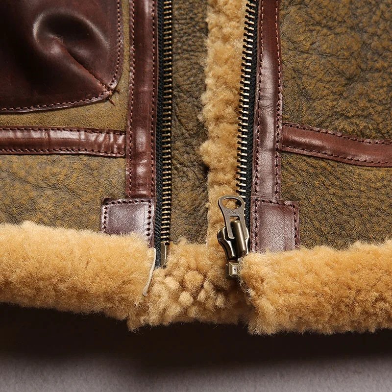 Chaqueta bomber militar B3 de cuero con forro de piel para hombre - Imagen 9