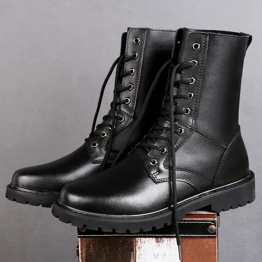 Botas de combate tácticas de cuero negro