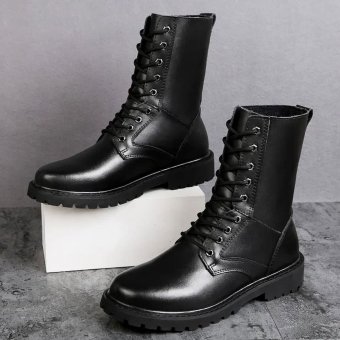 Black leather combat boots