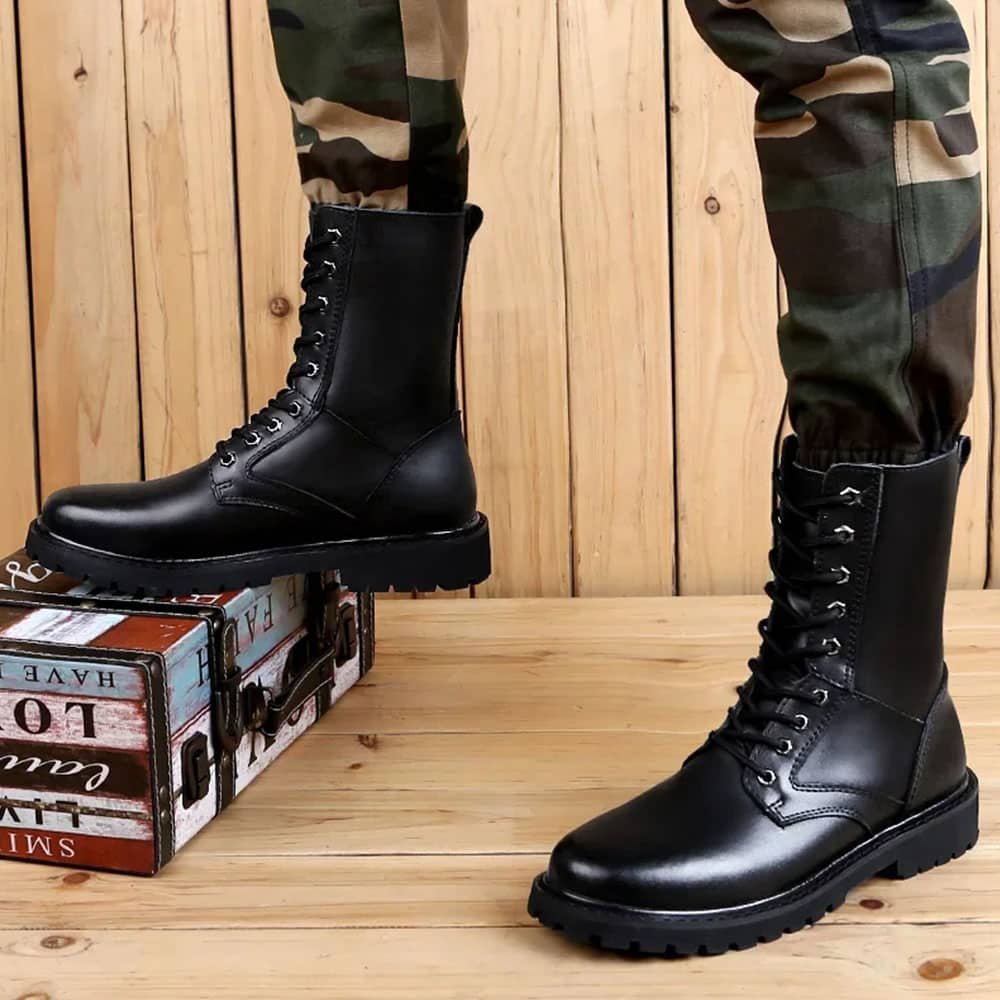 Botas de combate tácticas de cuero negro - Imagen 4