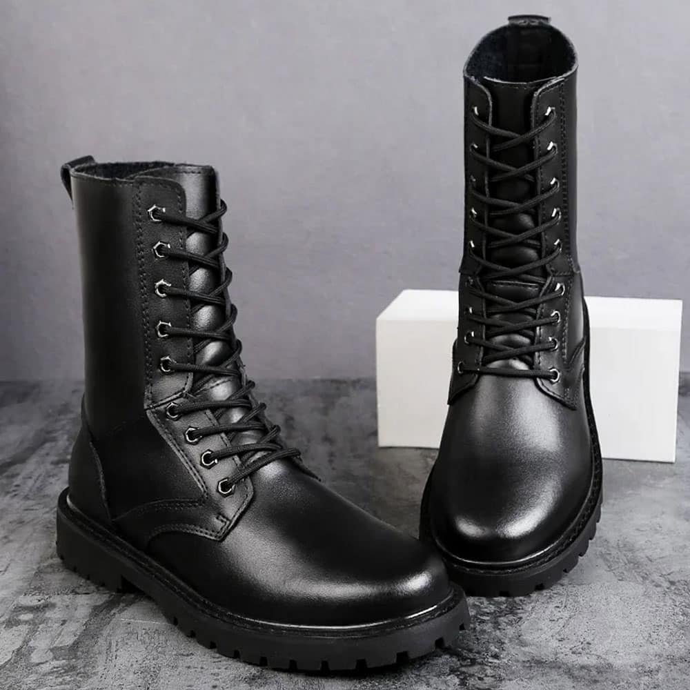 Botas de combate tácticas de cuero negro - Imagen 3