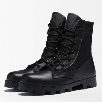 Botas tácticas negras de cuero con cordones