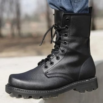 Botas tácticas de cuero negro con puntera de acero