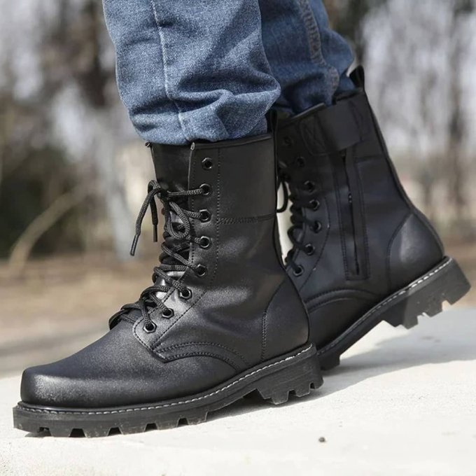Botas tácticas de cuero negro con puntera de acero - Imagen 3