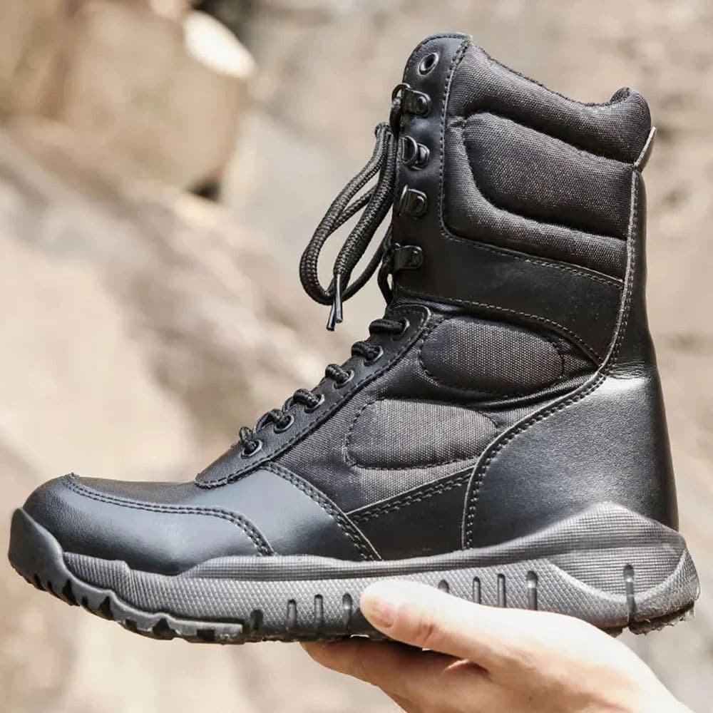 Botas tácticas de cuero negro con cremallera