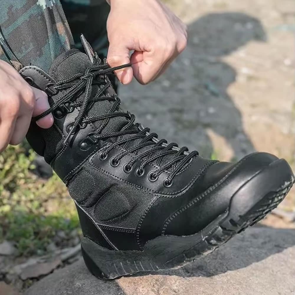 Botas tácticas de cuero negro con cremallera - Imagen 7