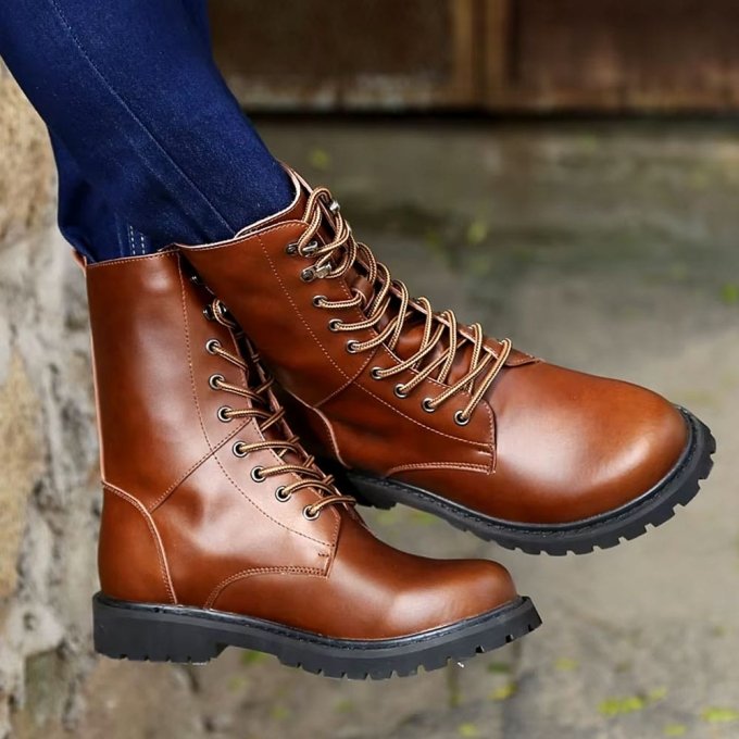 Botas de combate de cuero marrón - Imagen 6