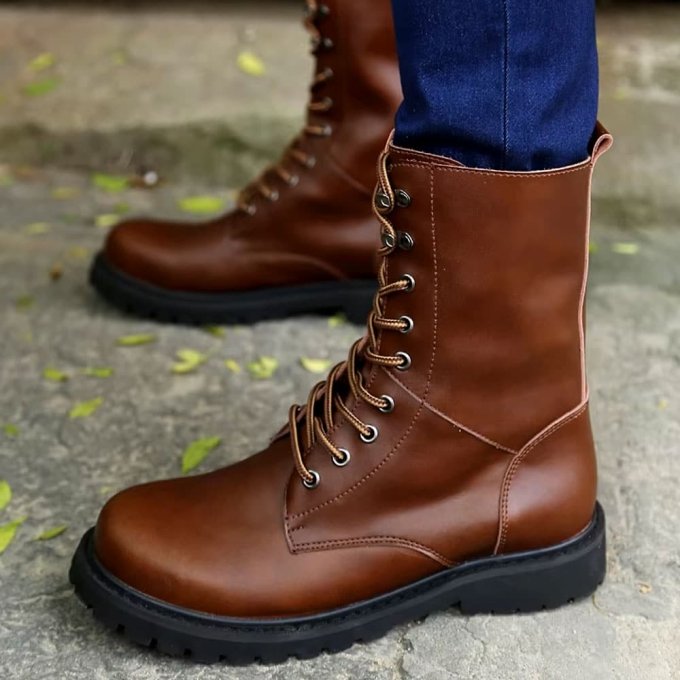Botas de combate de cuero marrón - Imagen 3