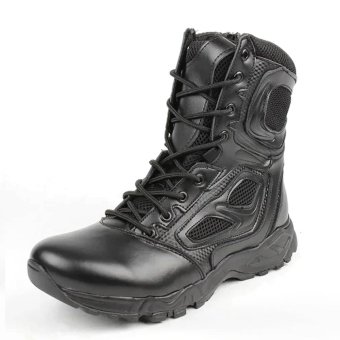 Botas tácticas de cuero con cordones y cremallera