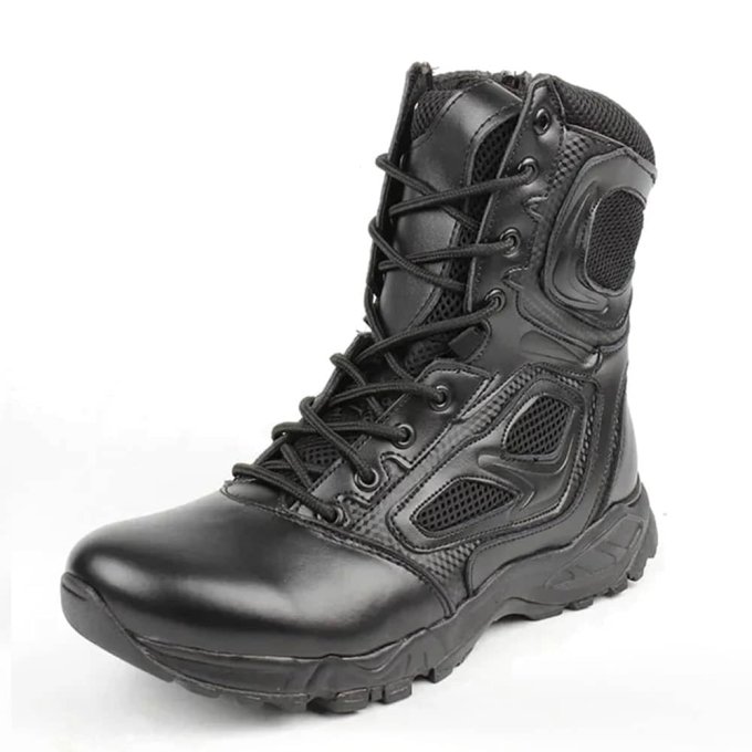 Botas tácticas de cuero con cordones y cremallera