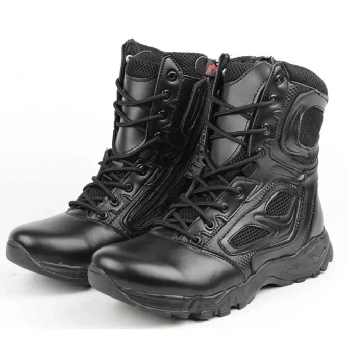 Botas tácticas de cuero con cordones y cremallera - Imagen 3
