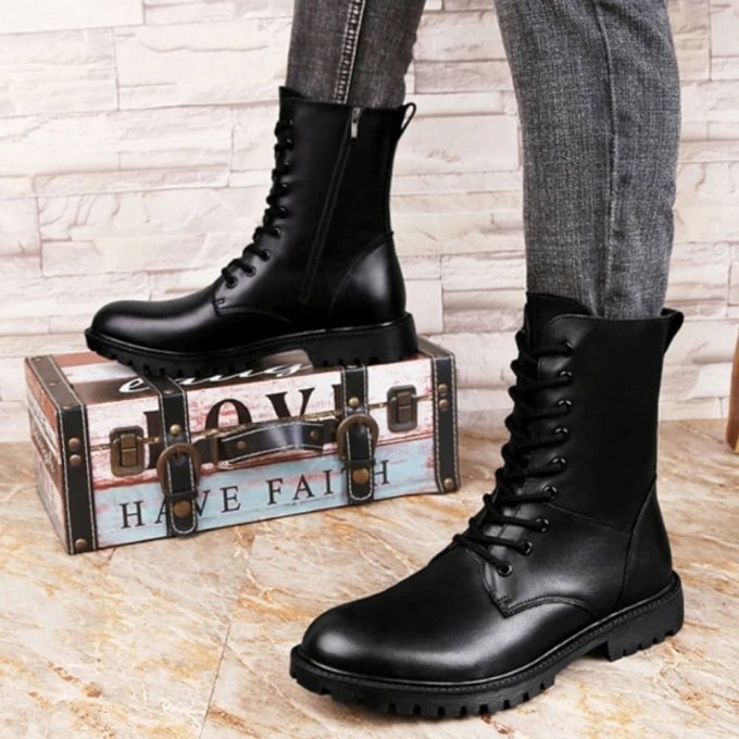 Botas tácticas de cuero con cremallera