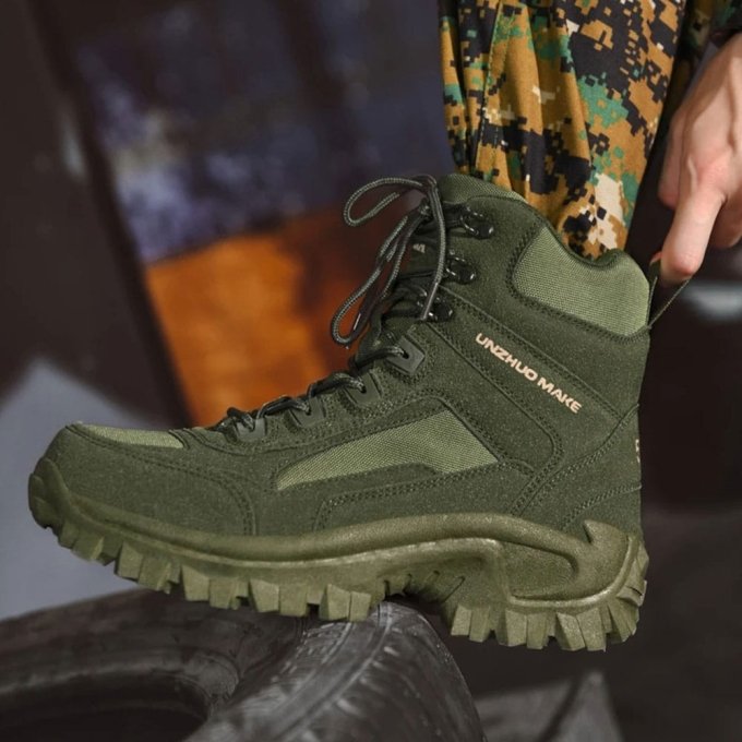 Botas tácticas de senderismo corte medio verde oliva Huile - Imagen 4